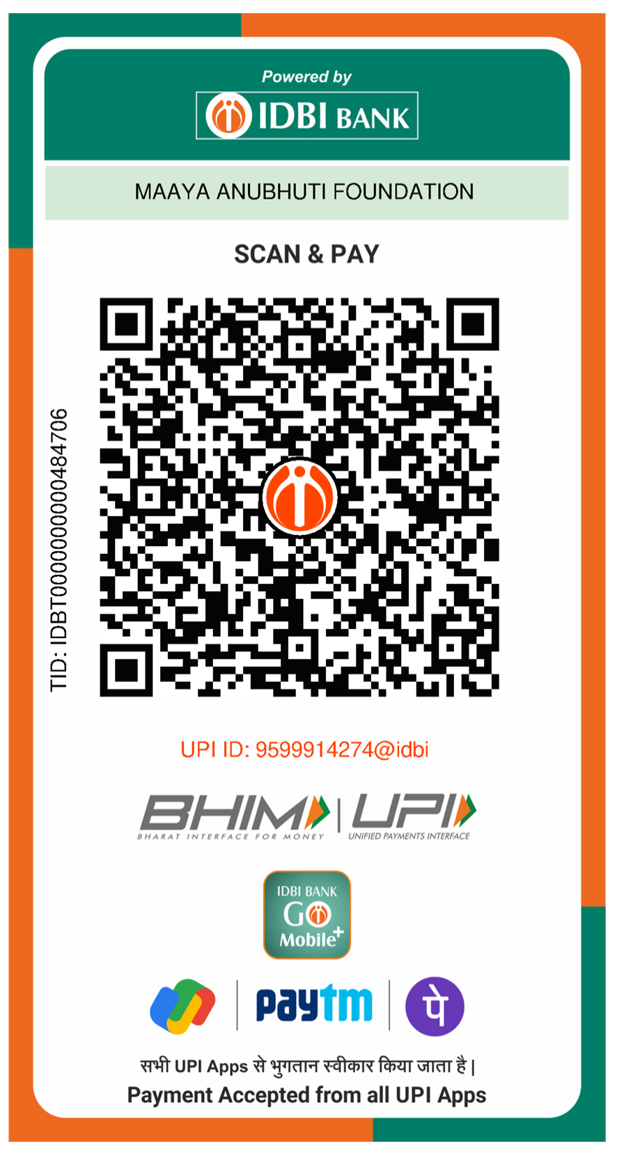UPI QR Code for Maaya Anubhuti Foundation - Scan to donate instantly